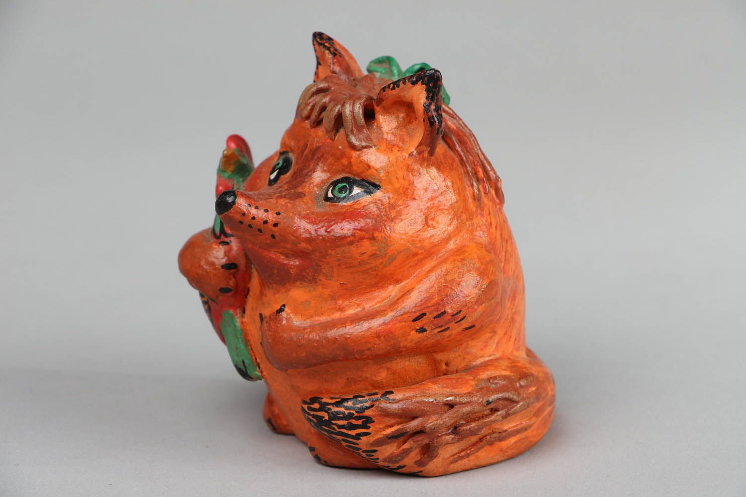 Figurine en céramique en forme de renard peinte faite main photo 2