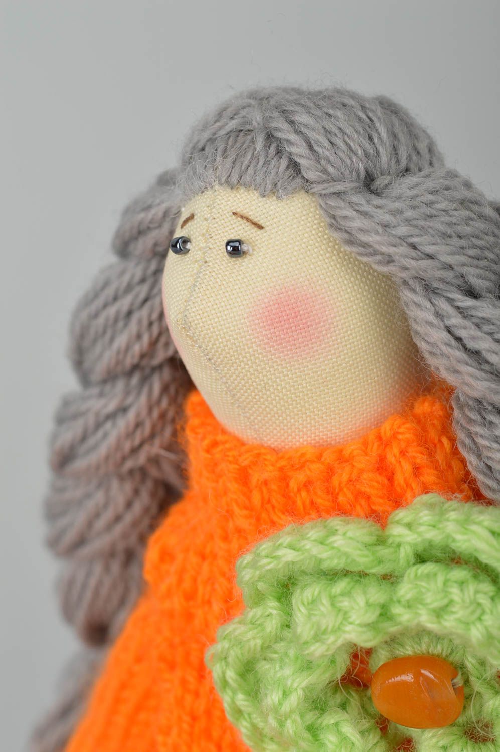 Grande poupée Jouet en tissu de coton fait main Fille en orange Cadeau enfant photo 4