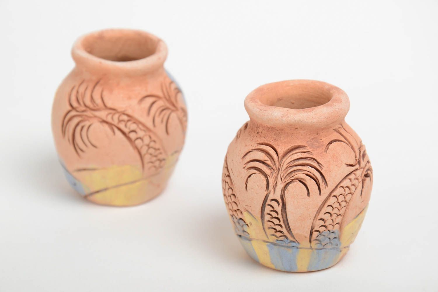 Декоративные кувшины ручной работы из глины расписные маленькие набор 2 шт фото 4