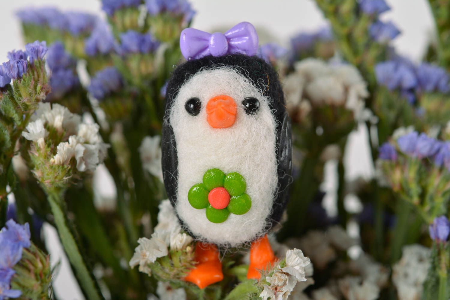 Figurine pingouin faite main Jouet pour enfant laine pâte polymère Cadeau enfant photo 5