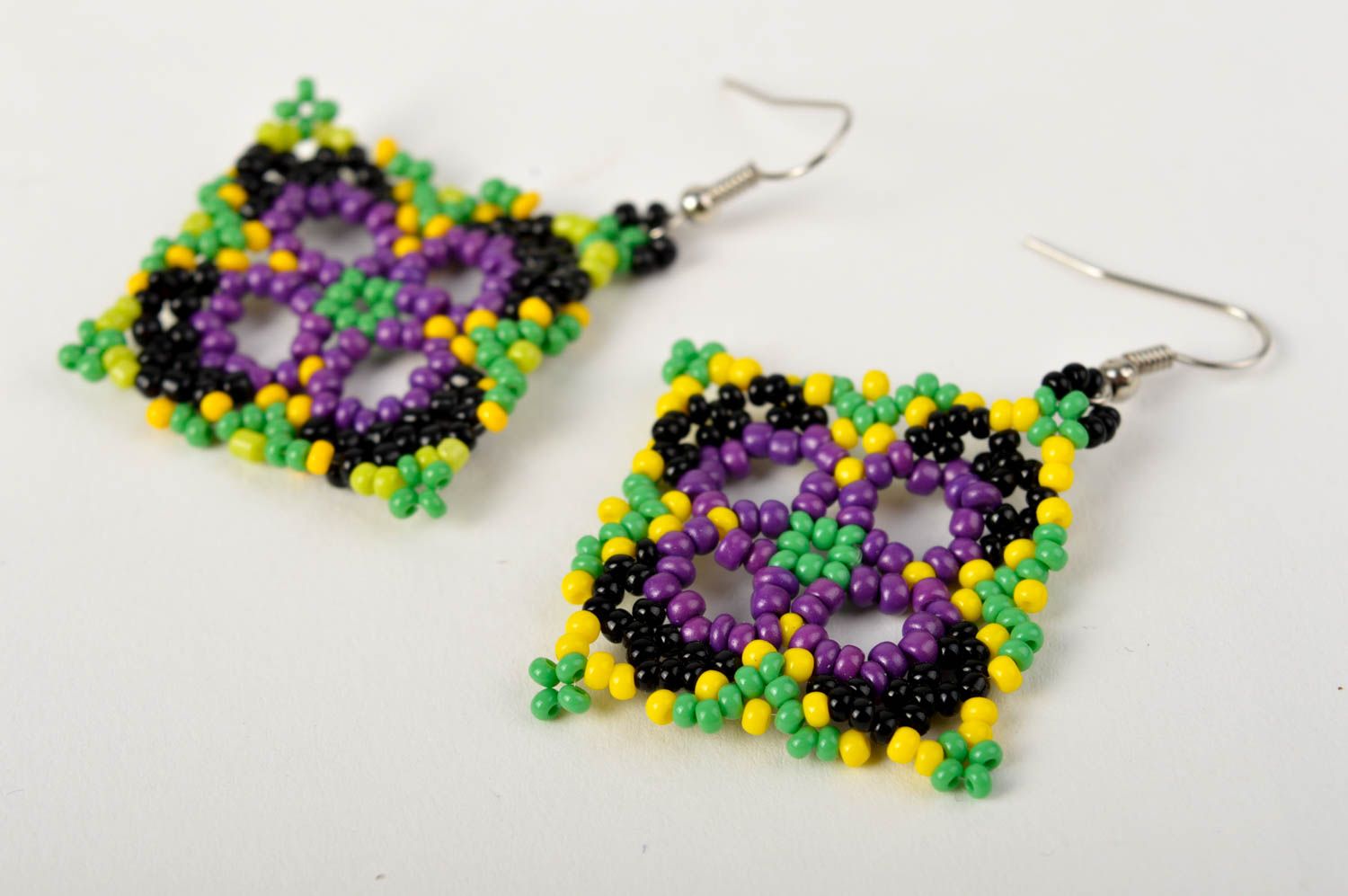 Handmade bright long earrings beaded dangling earrings flower jewelry photo 2