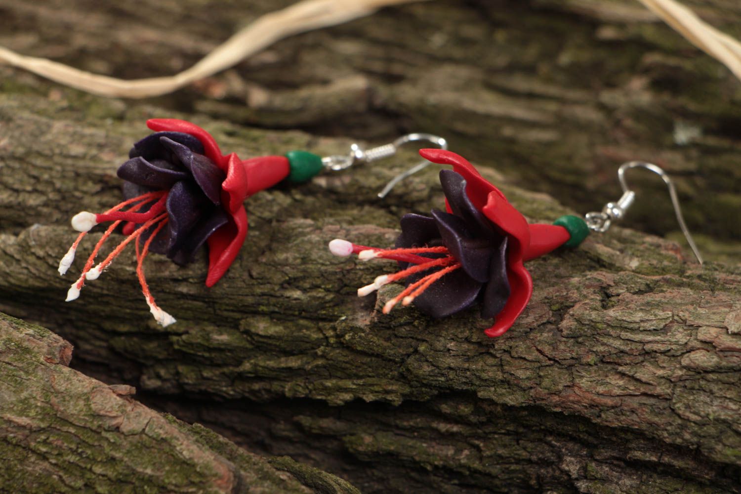 Earrings in dark colors made of polymer clay handmade beautiful accessory photo 1