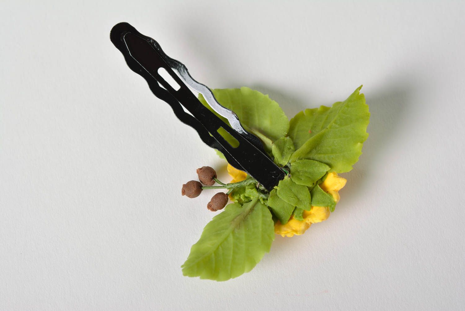 Handmade Haarspange mit Sonnenblume aus Polymer Ton Accessoire für Haare schön foto 4