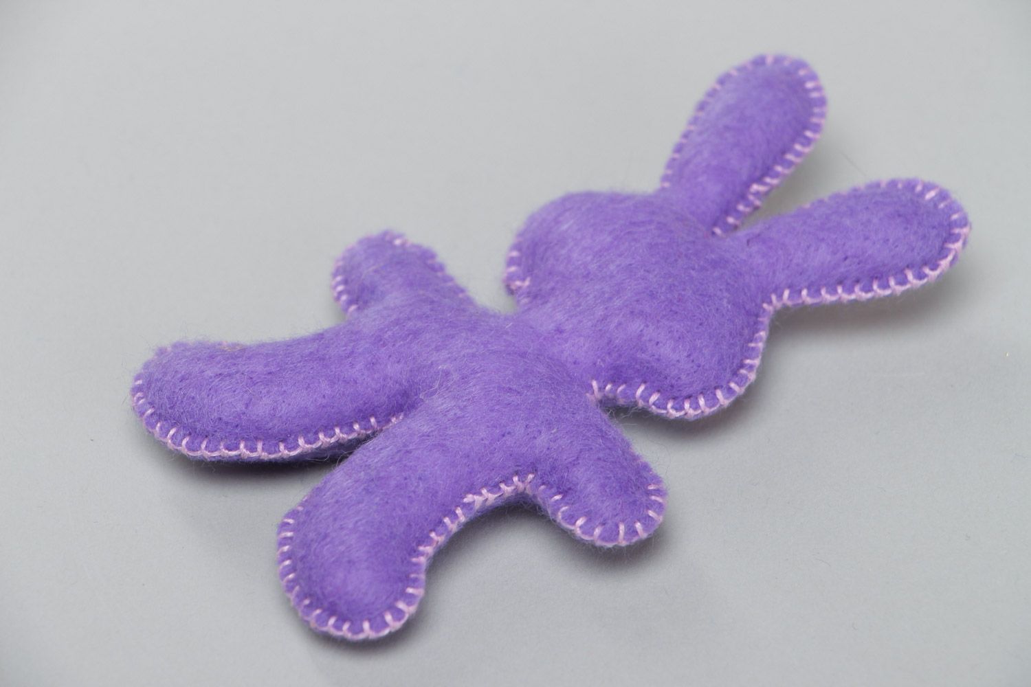 Small handmade flat soft toy sewn of violet felt Rabbit for interior decoration photo 4