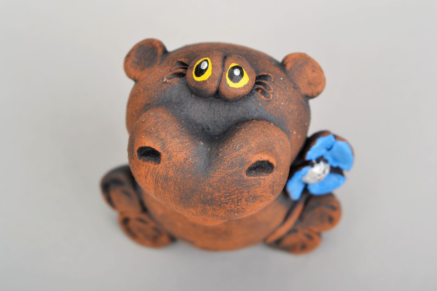 Figura de cerámica Hipopótamo con flor foto 5