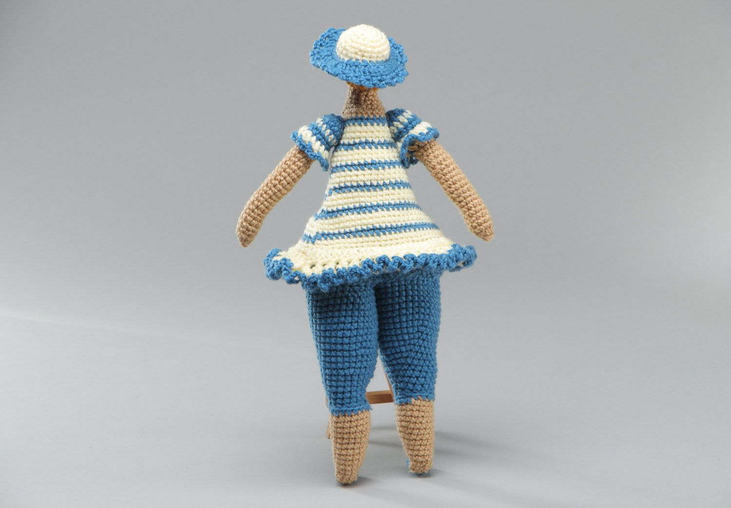 Handmade designer soft doll crochet of acrylic threads Lady photo 4