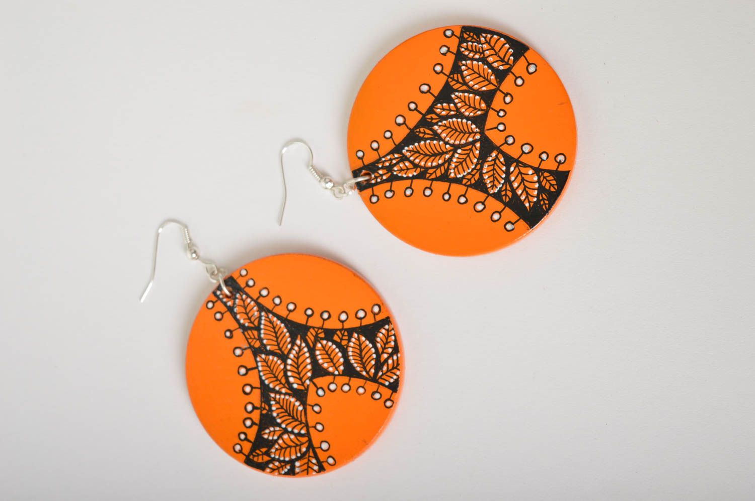 Wooden earrings handmade round earrings cute orange earrings women jewelry   photo 4