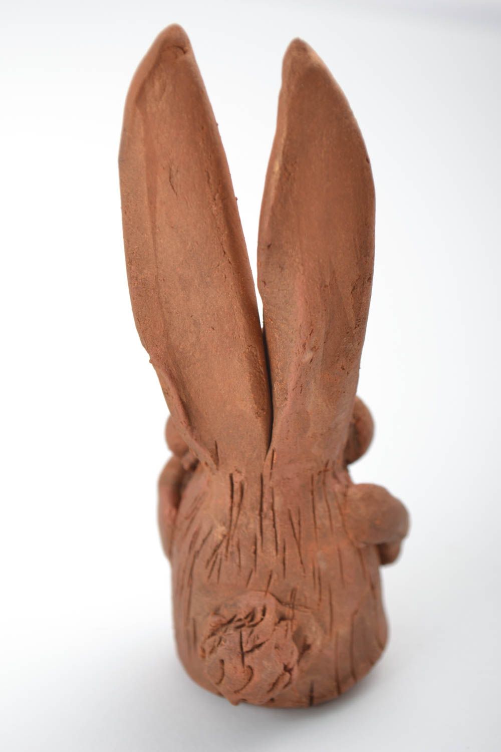 Handmade Dekofigur Hase Keramik Deko Figur aus Ton klein braun hübsch  foto 3