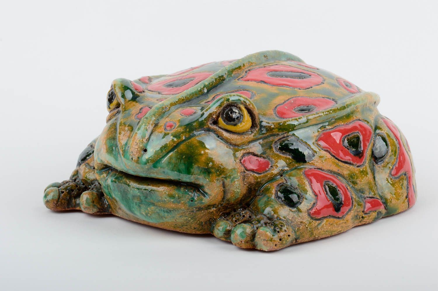Handmade Figur Frosch groß Haus Deko Keramik Figur bemalt originell bunt foto 1