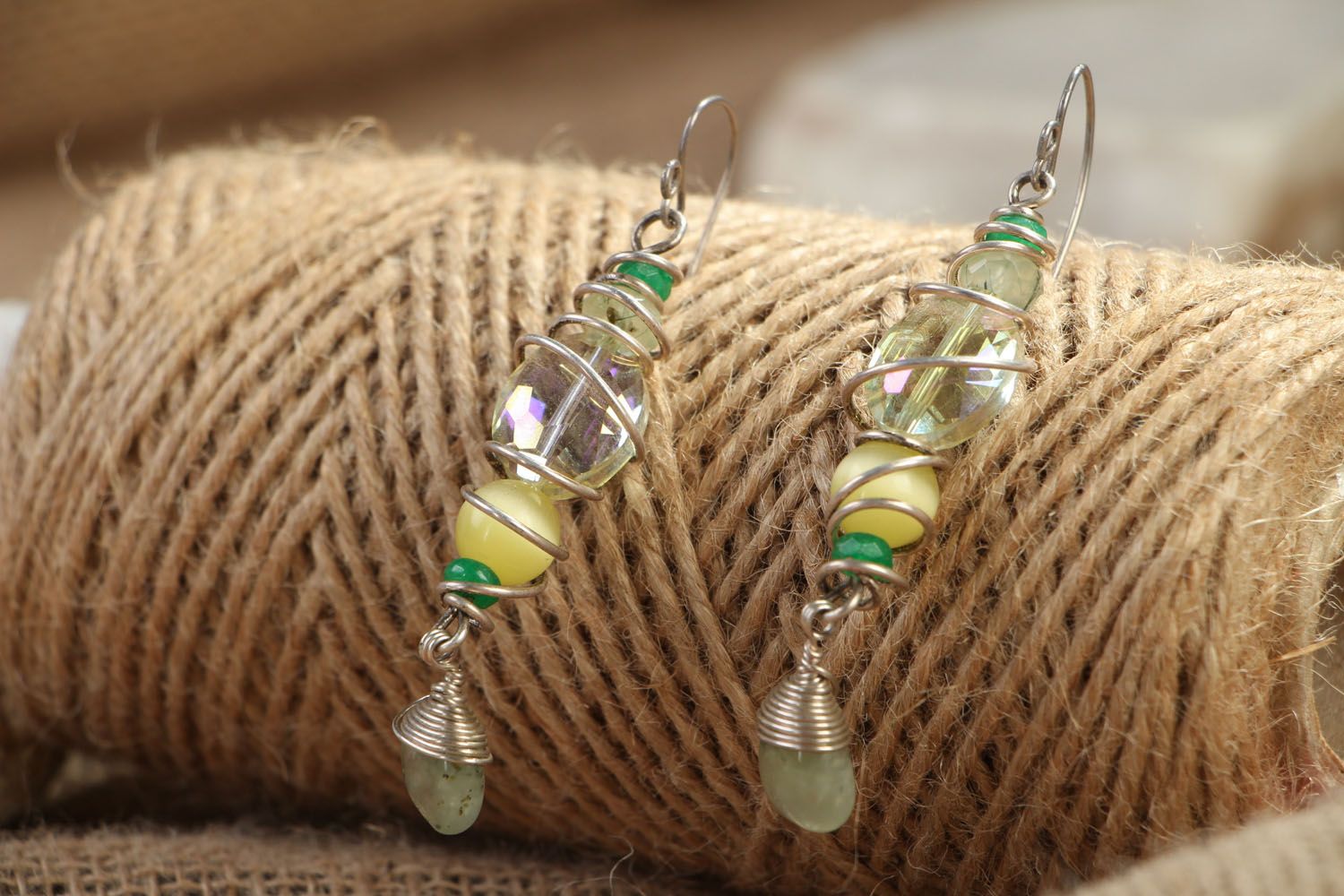 Silver earrings with cat's eye stone photo 3