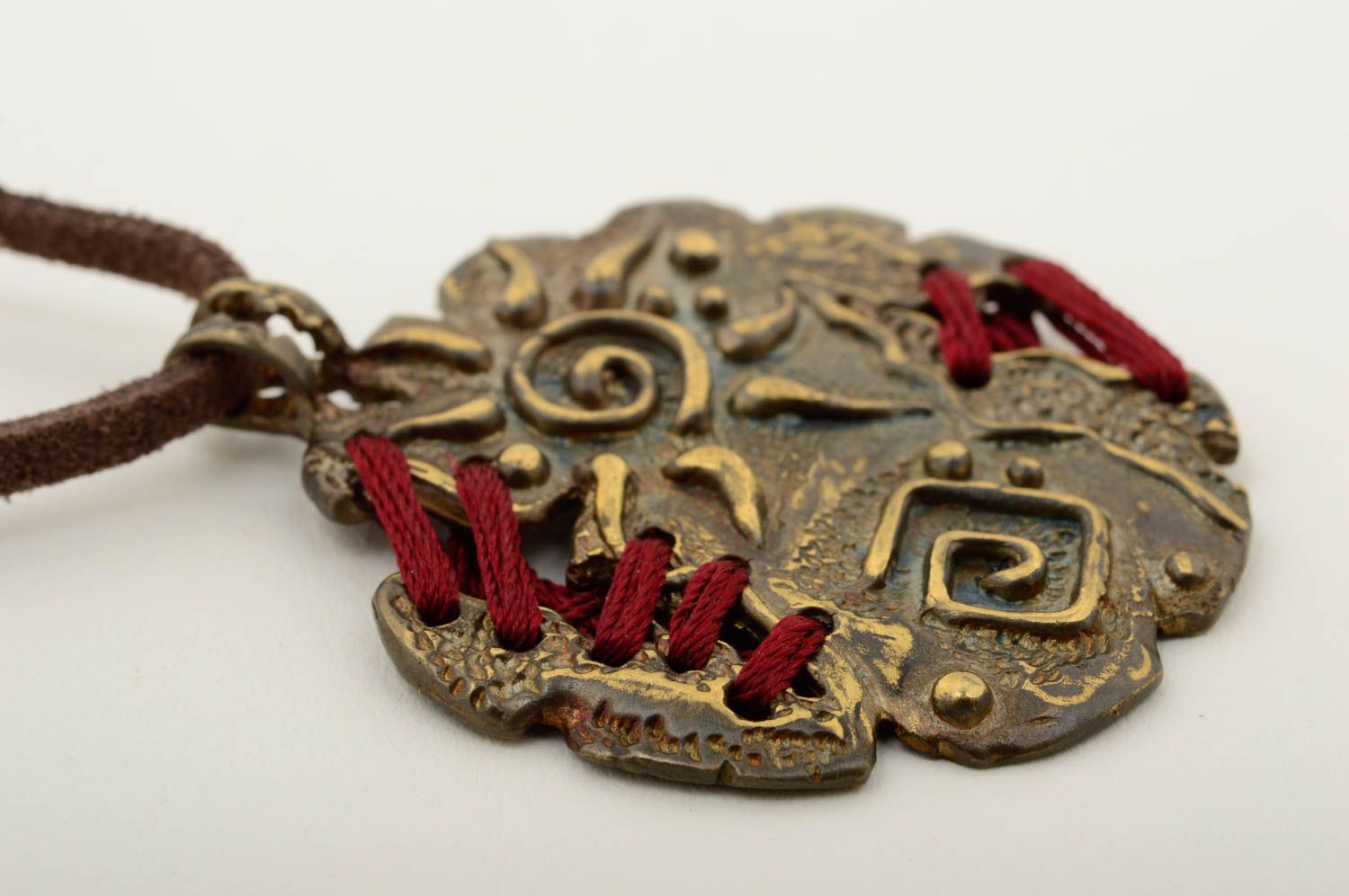 Handmade bronze cute pendant unusual beautiful pendant accessory on lace photo 4