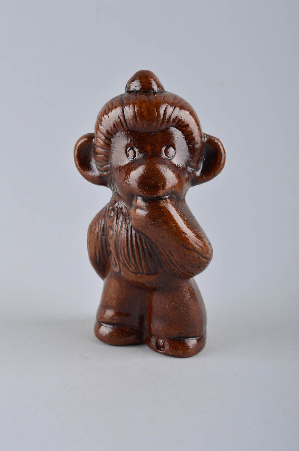 Handmade ceramic statuette unusual interior decor clay monkey figurine photo 2