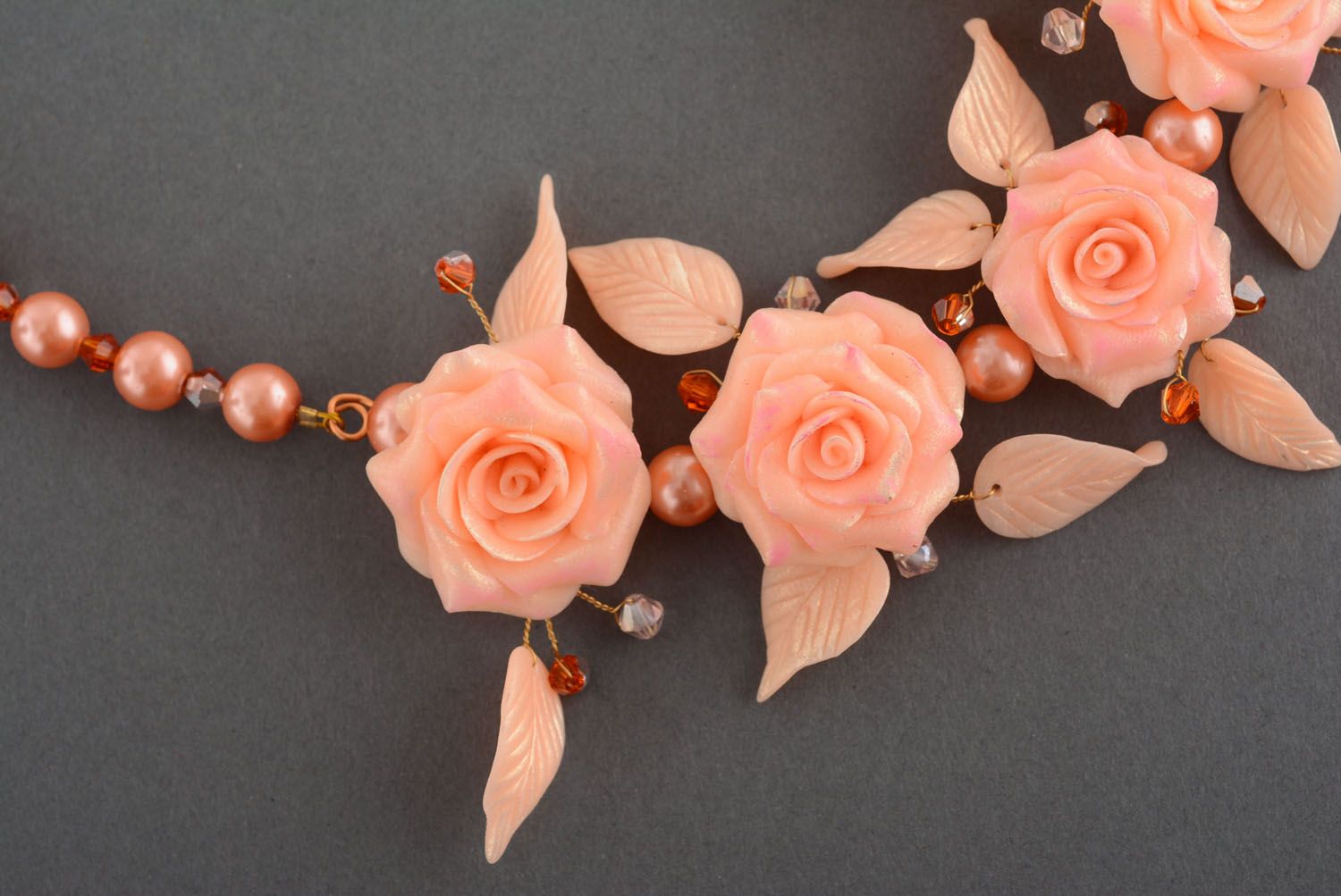 Necklace made of polymer clay Tea Rose photo 3