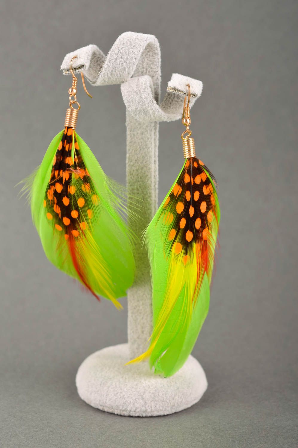 Feather earrings with charms designer accessories feather jewelry summer jewelry photo 1