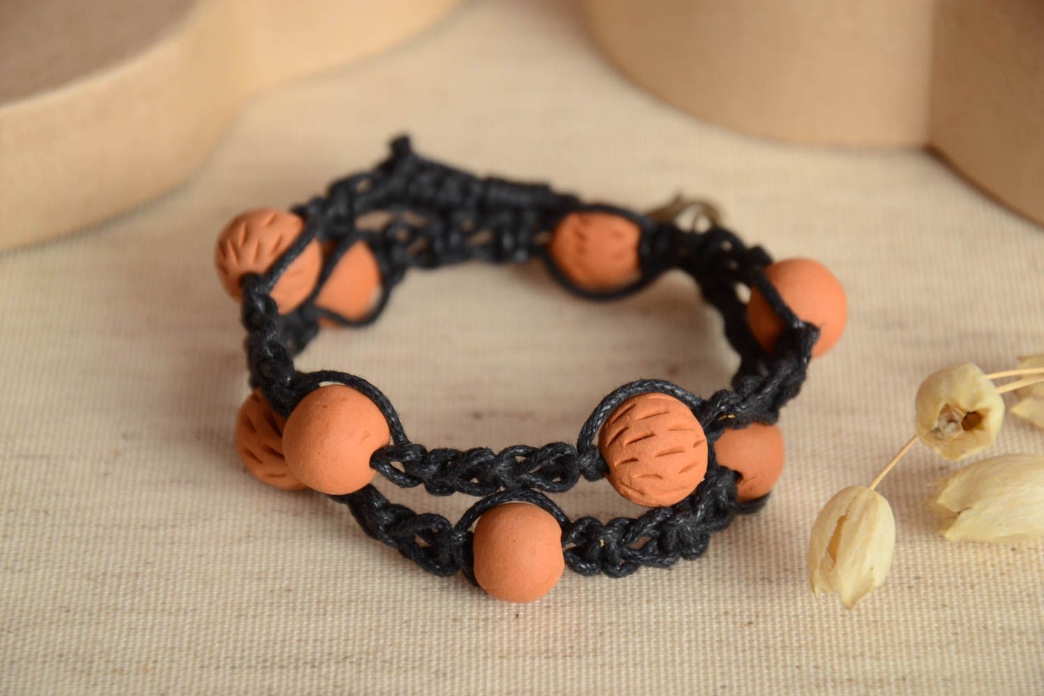 Stylish handmade ceramic bracelet woven bracelet with clay beads gifts fo her photo 2