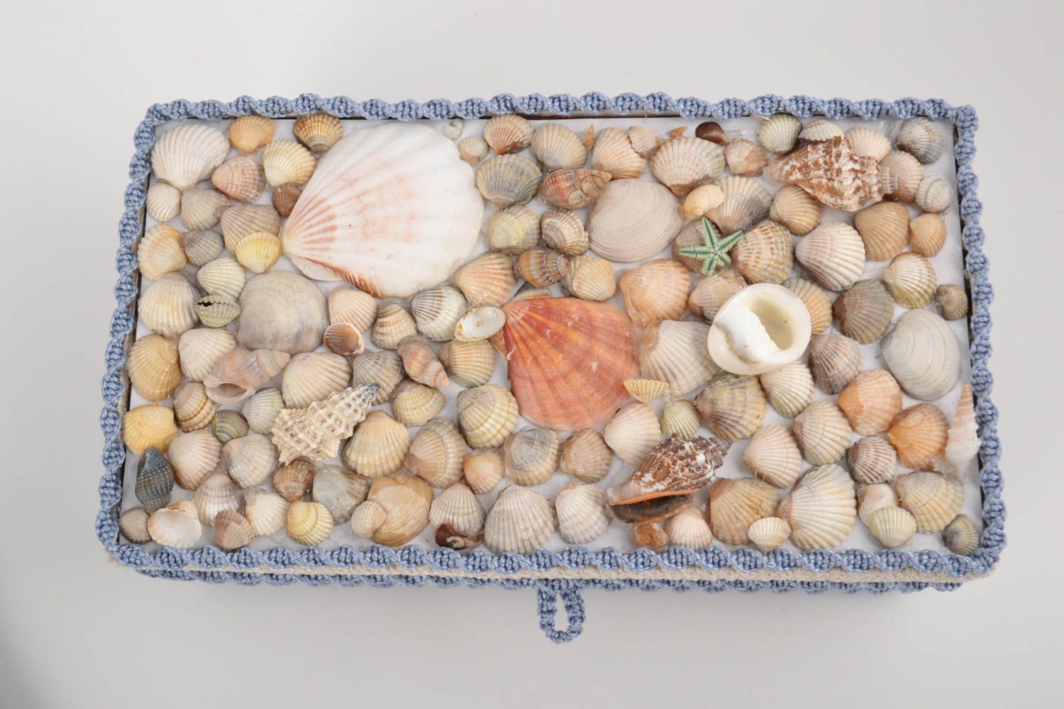 Macrame rectangular jewelry box with shells on the cover handmade decor ideas photo 2