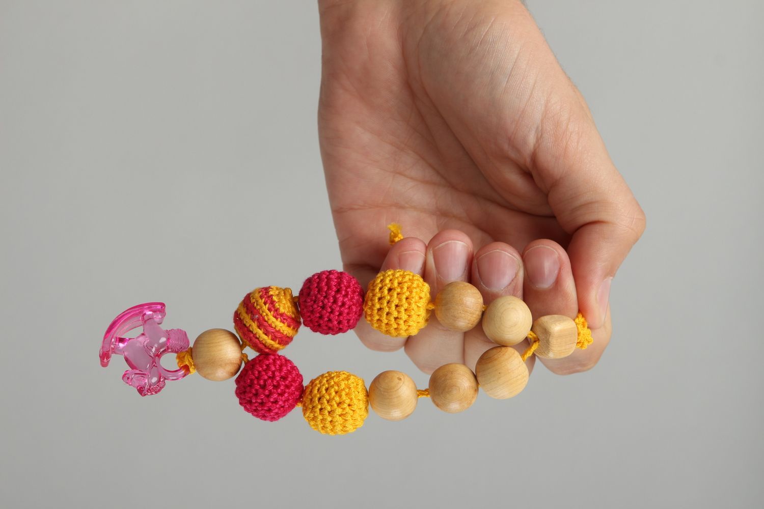 Handmade Spielzeug für Babys Beißring Baby Häkel Accessoires Beißring Holz foto 5