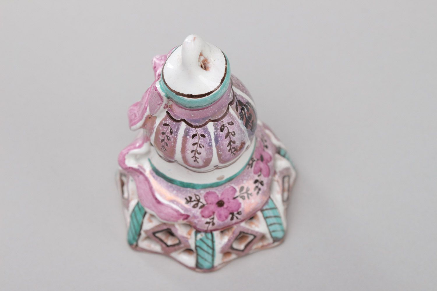 Petite cloche en céramique multicolore peint d'émail fait main originale photo 4