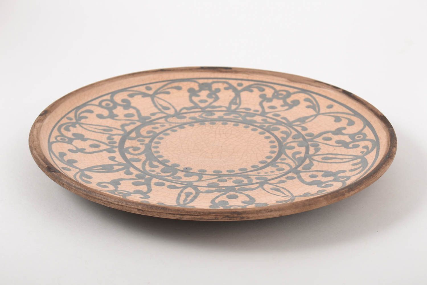 Керамическая тарелка ручной работы глиняная посуда расписная тарелка Орнаменты фото 3