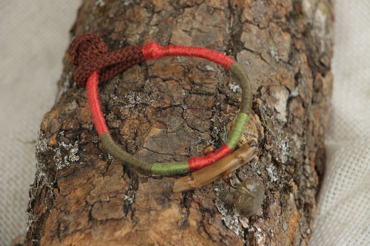 Handmade bright friendship bracelet woven of threads with seaweed in epoxy resin photo 5