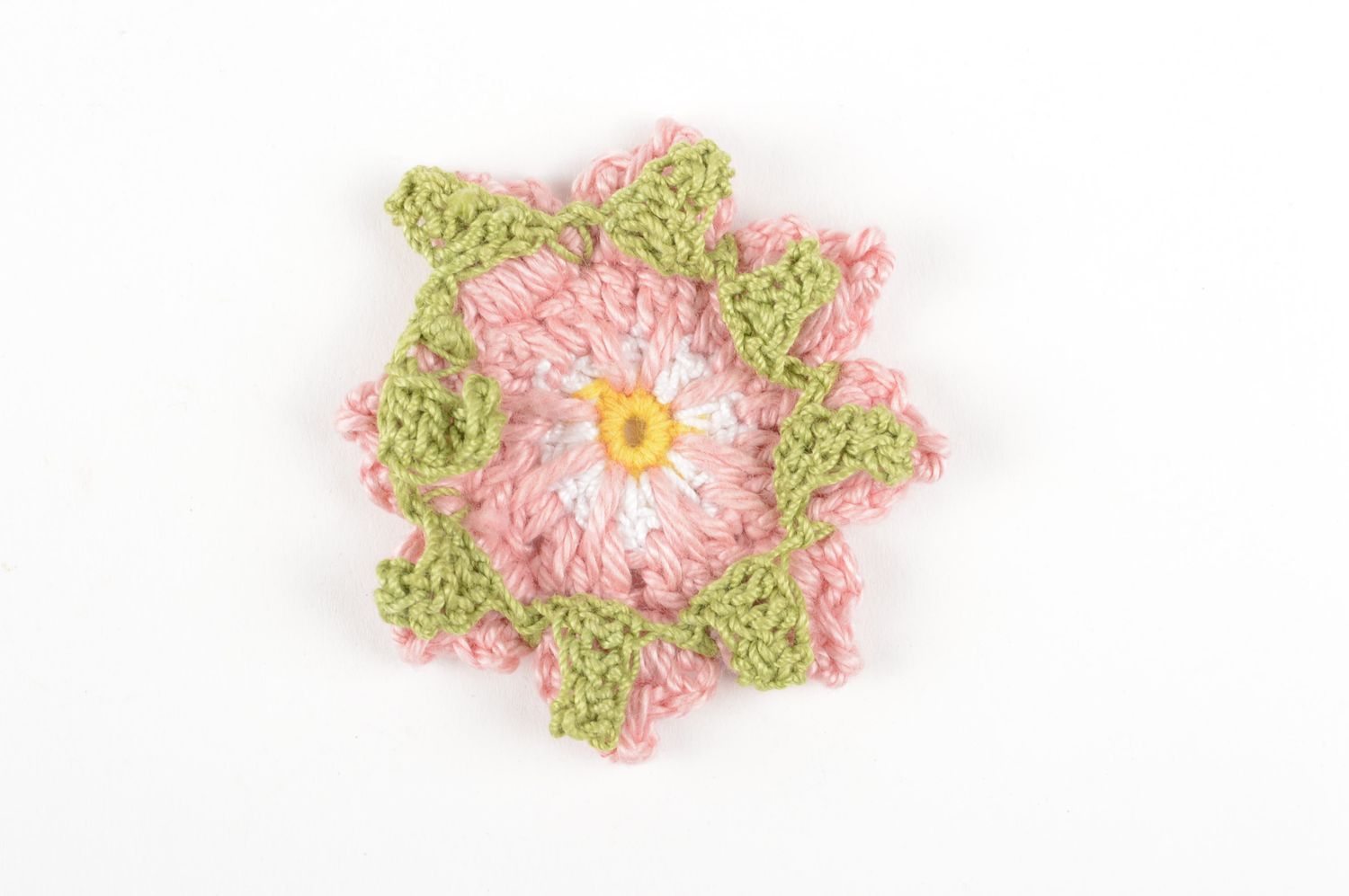 Handmade pink designer flower unusual blank for brooch crocheted fittings photo 3