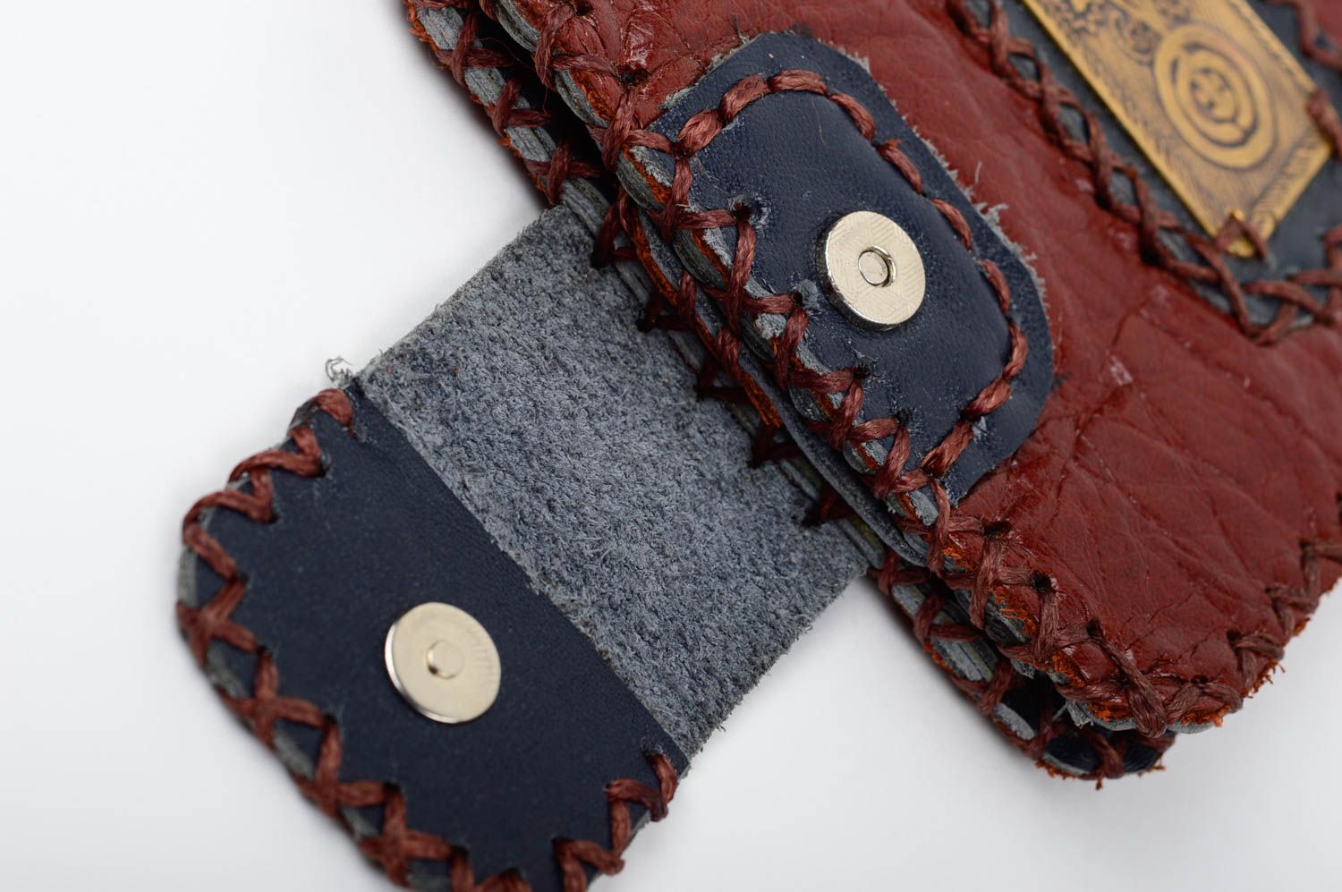 Portefeuille cuir Accessoire fait main rouge bleu Cadeau original design unisexe photo 4