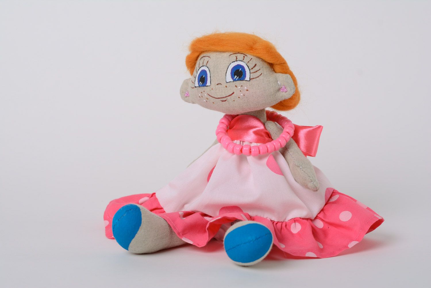 Кукла ручной работы из натуральных тканей в платье рыжеволосая дизайнерская фото 2