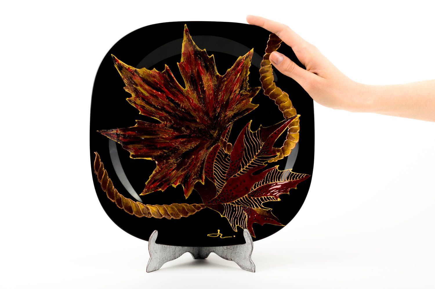 Декоративная тарелка handmade красивая тарелка Листья подарочная тарелка фото 2
