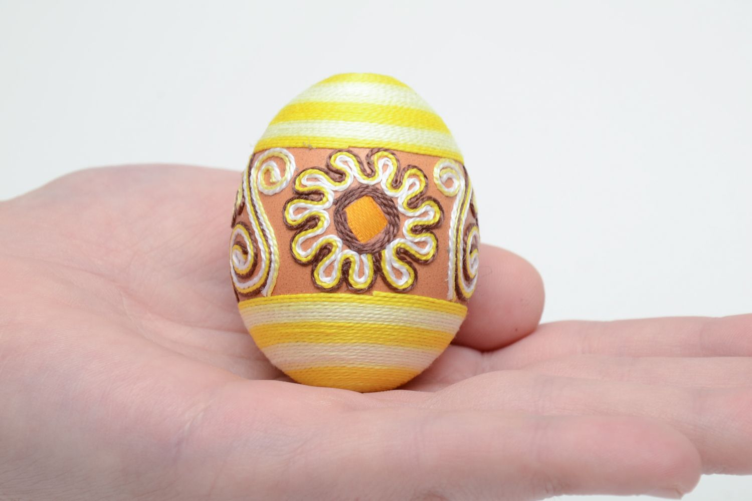 Yellow handmade decorative Easter egg photo 5