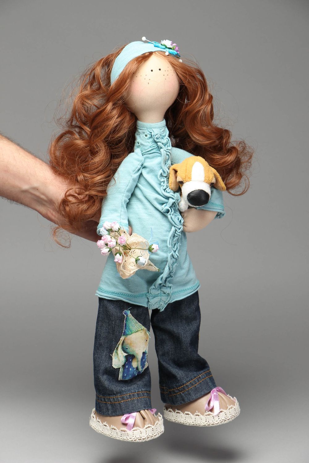 Natural fabric designer doll with long legs photo 6