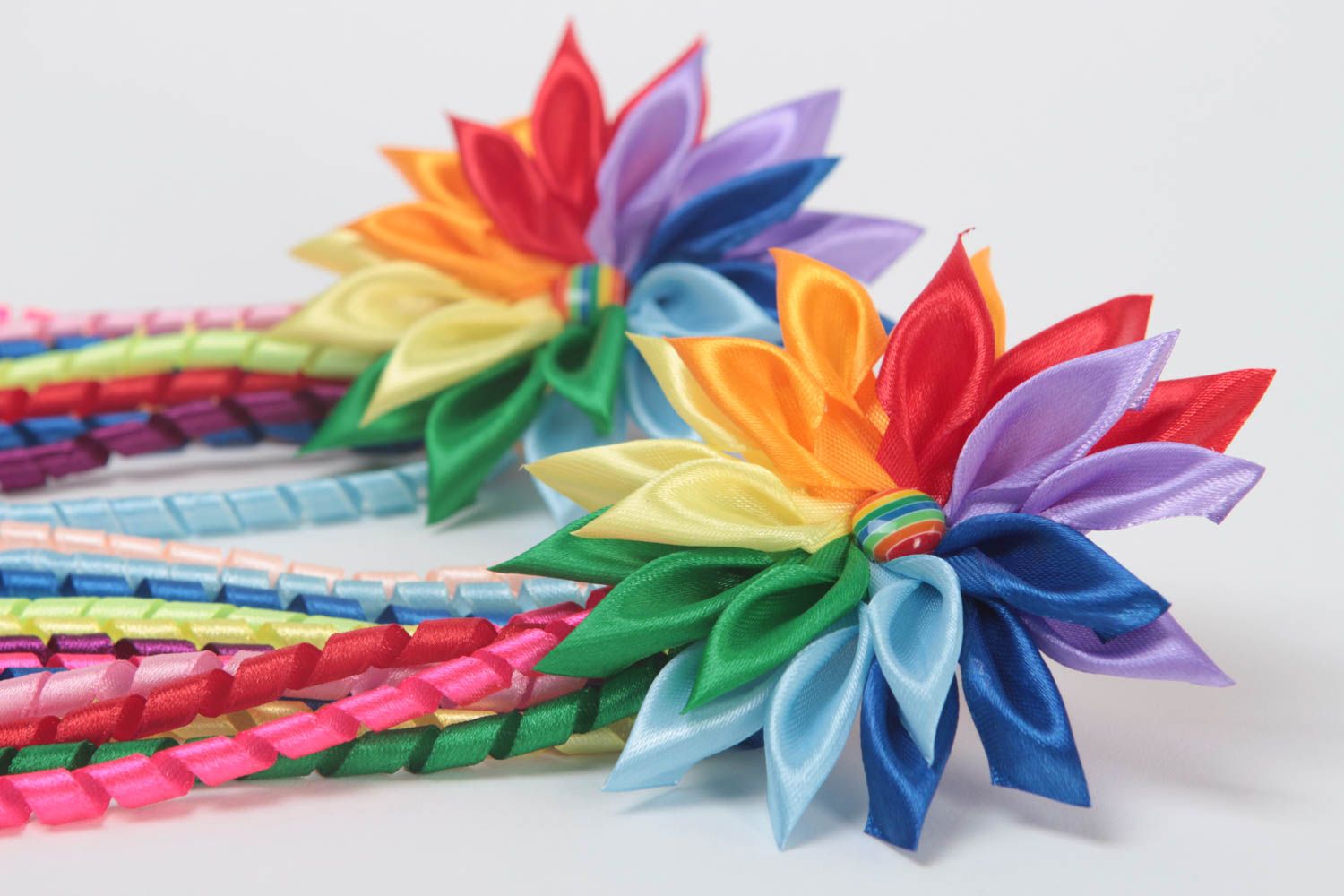 Kanzashi flowers handmade hair ties set of 2 hair scrunchies girls accessories photo 3