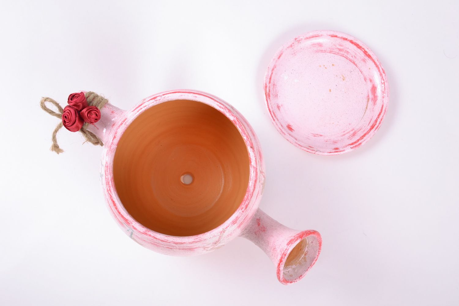 Pot de fleur en terre cuite en forme de théière rose décoratif fait main photo 3