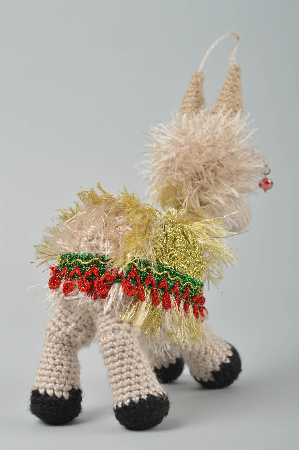 Jouet tricoté Peluche faite main chèvre mignonne en coton Cadeau enfant décor photo 4