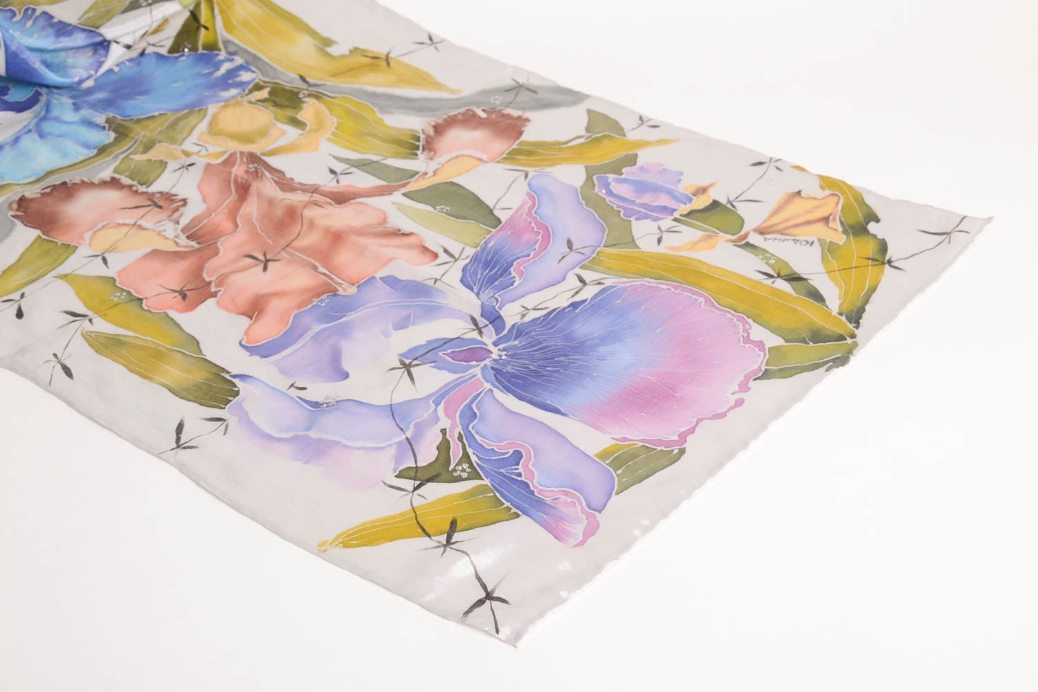 Стильный платок из шелка ручной работы расписной платок шелковый палантин фото 2