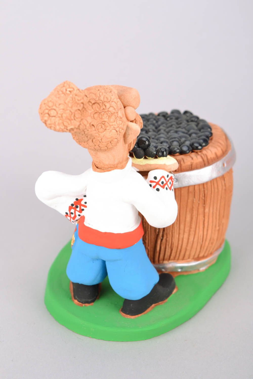 Handmade clay figurine Cossack Near the Barrel with Black Caviar photo 5