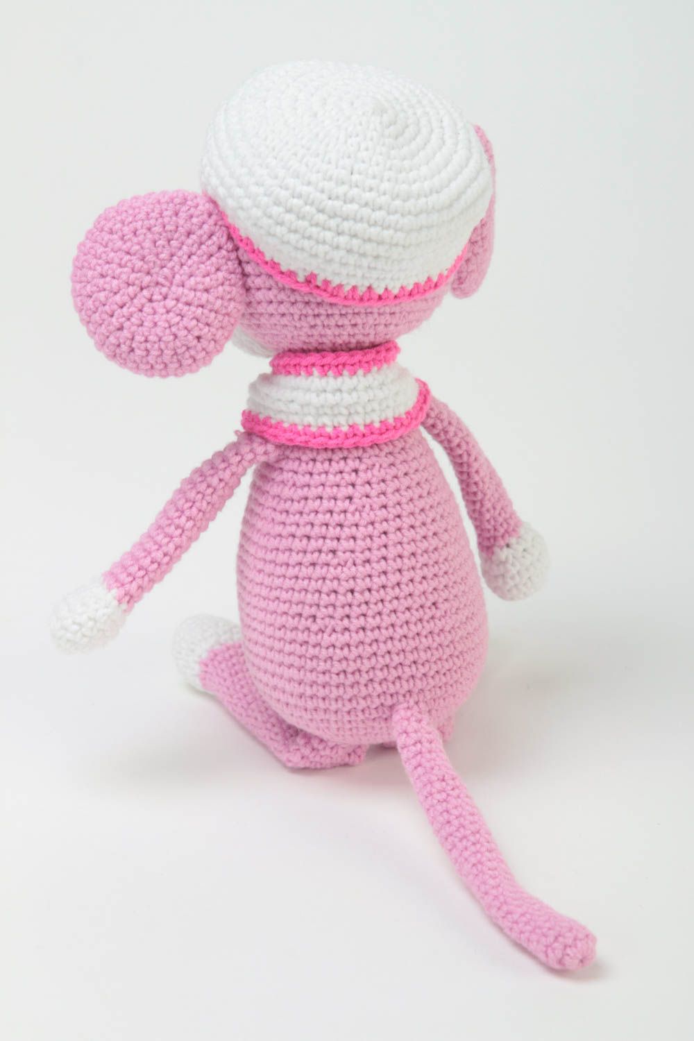 Игрушка обезьянка ручной работы детская игрушка вязаная мягкая игрушка розовая фото 4