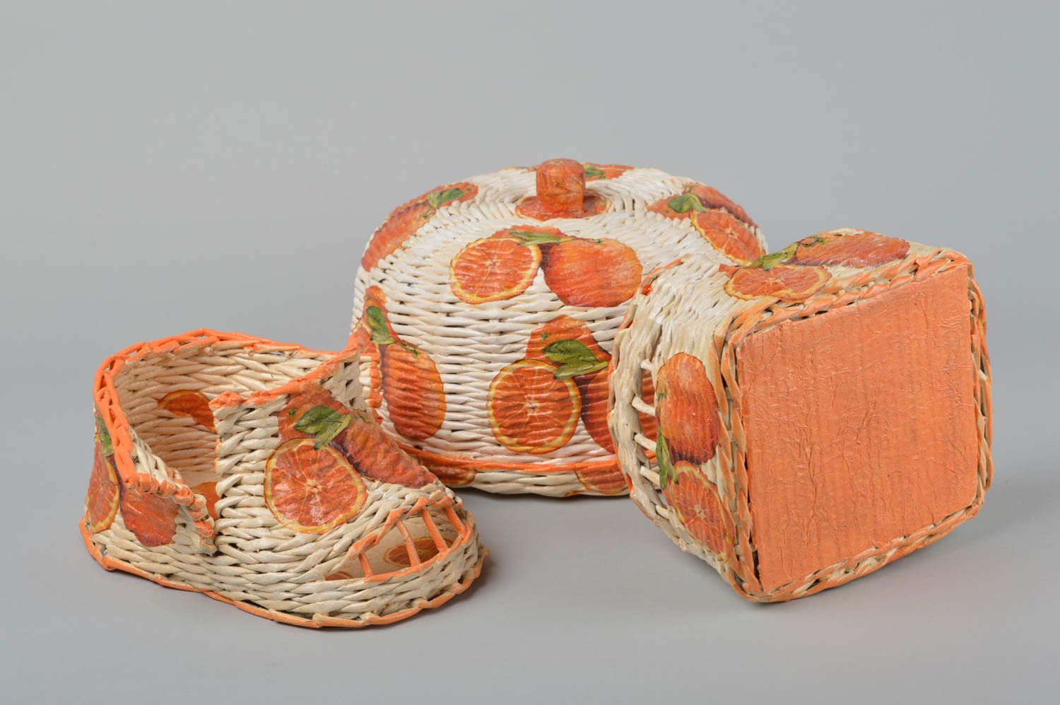 Handmade woven paper basket 3 pieces newspaper basket designs kitchen design photo 5