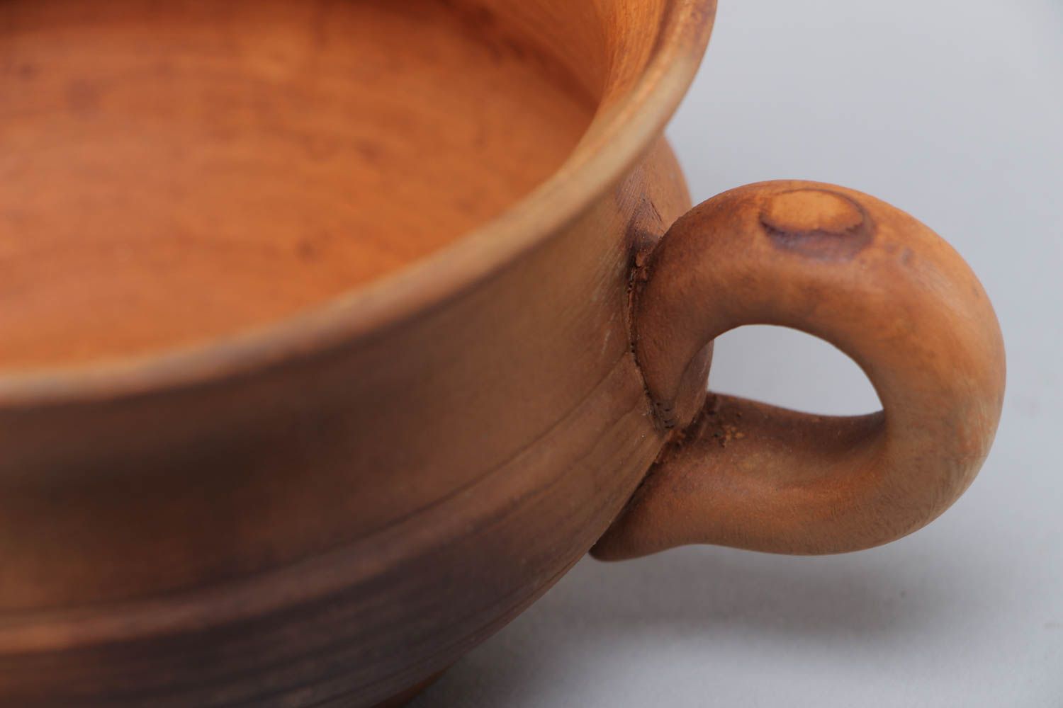 Homemade ethnic ceramic soup bowl with handles kilned with the use of milk 250 ml photo 4