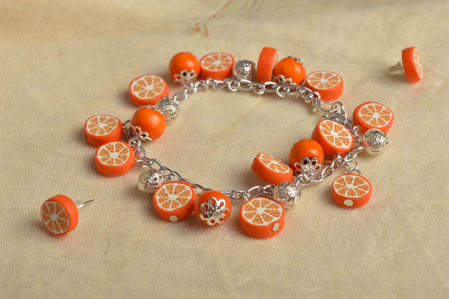 Parure Bijoux orange faits main bracelet et boucles d'oreilles Cadeau femme photo 1
