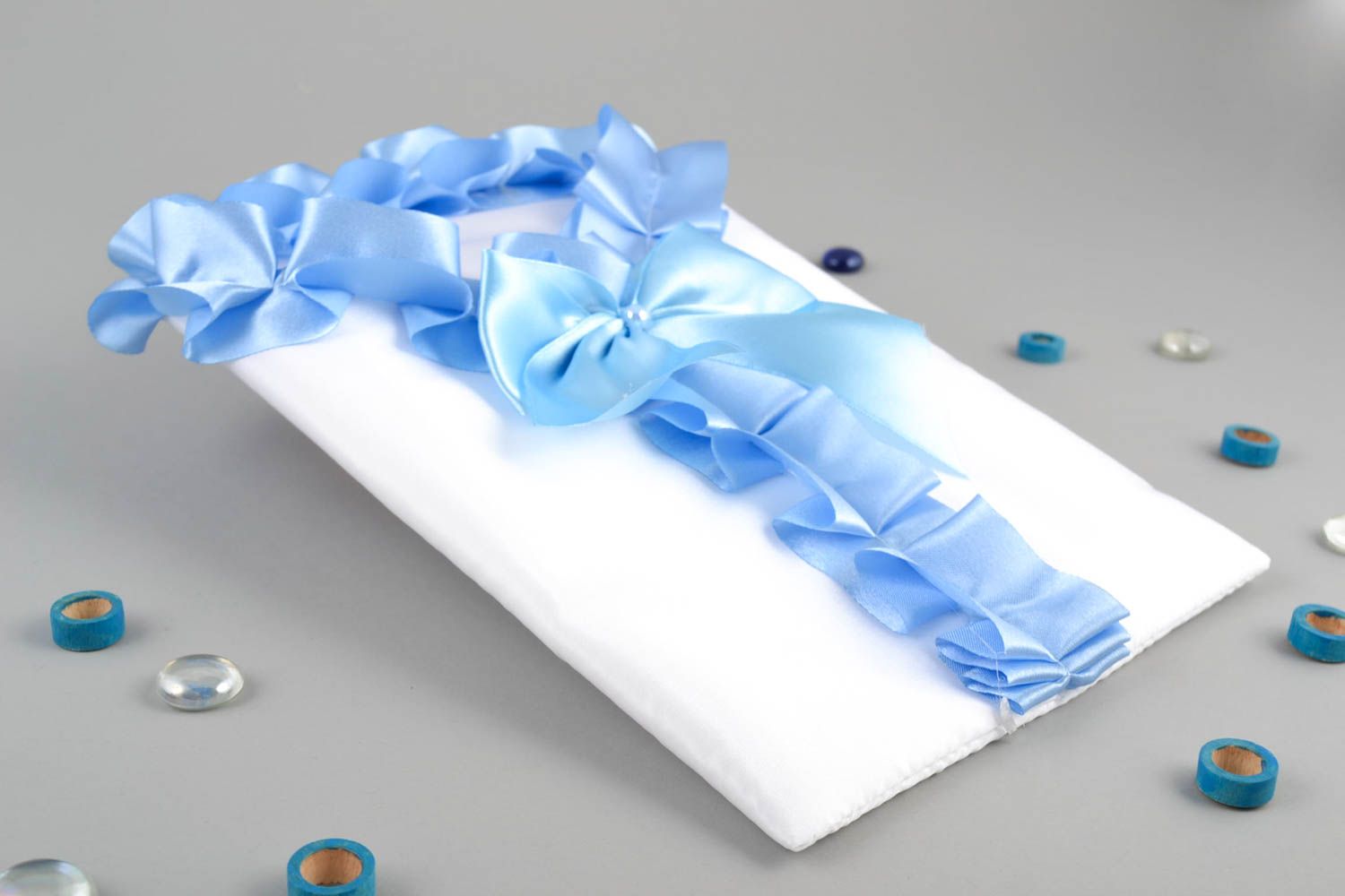 Money envelope is made of satin. It is created in white and blue color. Wedding envelope for money will help newlyweds collect enough money. The product is very beautiful and unusual. It will certainly be enjoyed by the guests. Celebrate important life ev photo 5