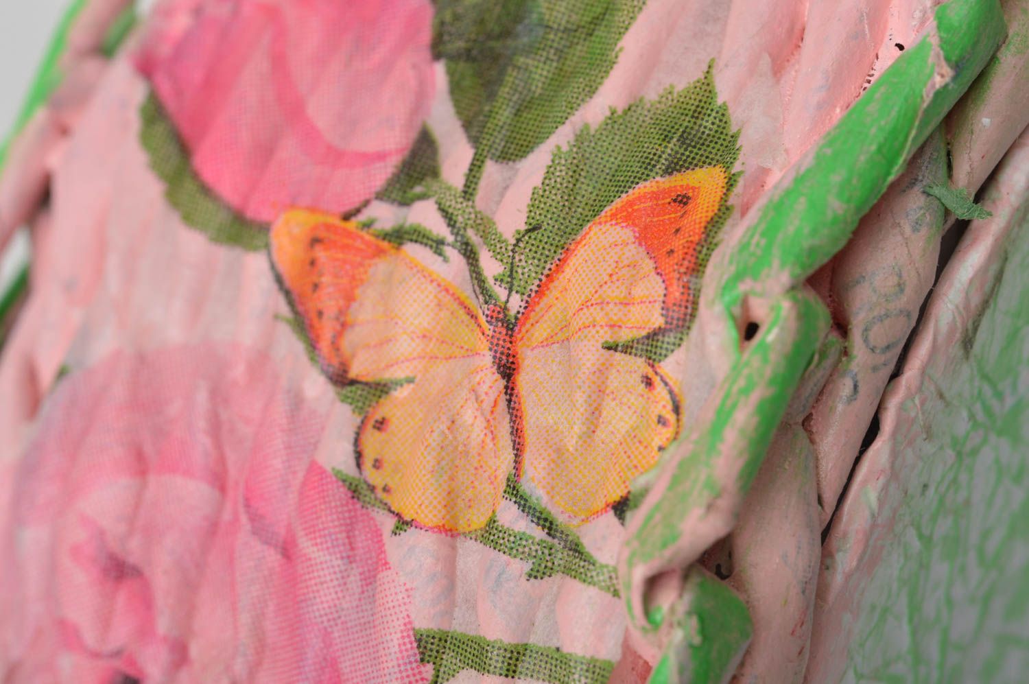 Panier tressé cœur fait main Corbeille en papier rose Décoration maison photo 4