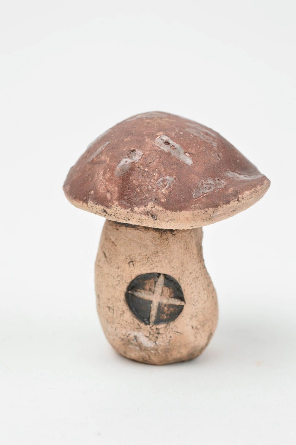 Petit champignon en céramique brun peint de glaçure original fait main photo 2