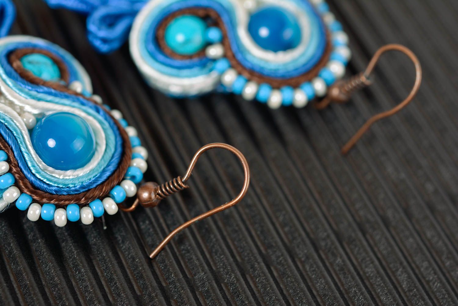 Handmade earrings soutache earrings evening accessories with natural stones photo 5