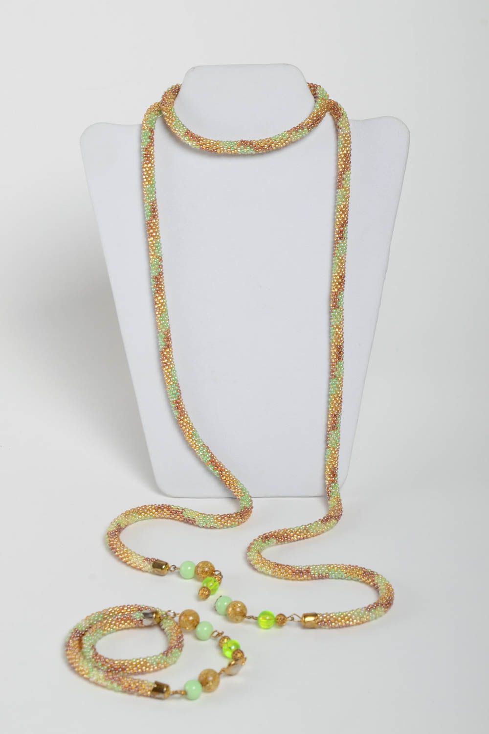 Gentle handmade beaded cord necklace and bracelet designer jewelry for women photo 3