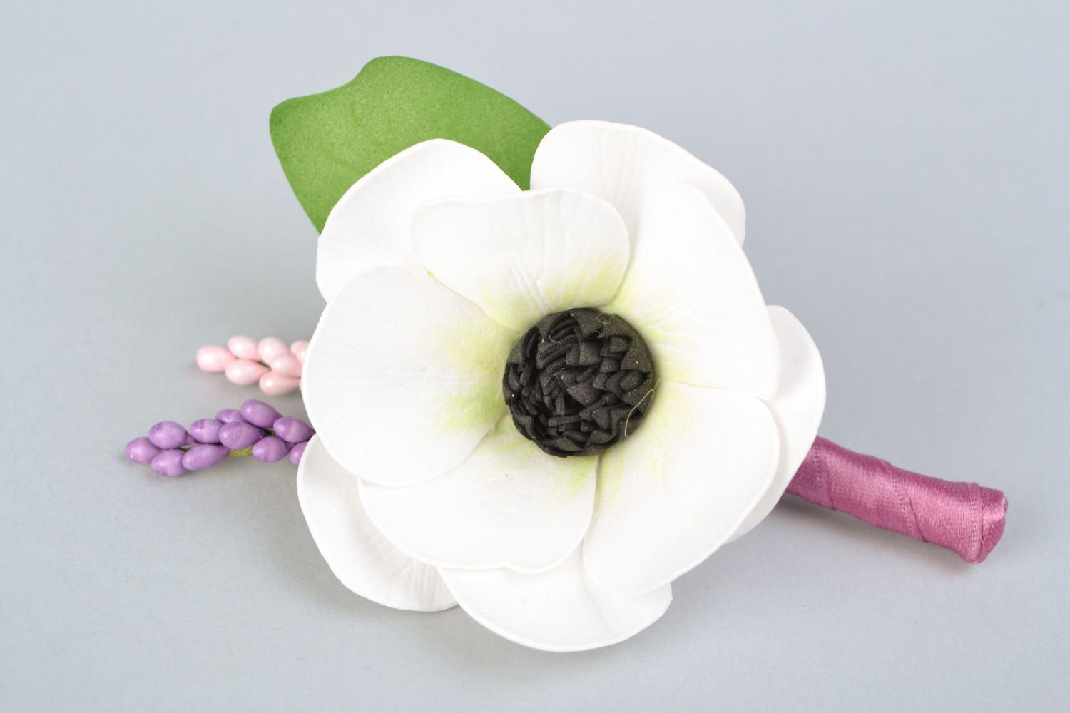 Flor para testigo artesanal de goma EVA Anemona blanca foto 5
