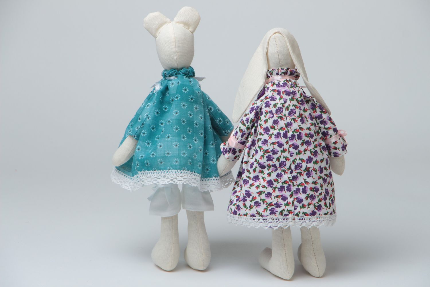 Muñecos de tela originales hechos a mano 2 piezas conejo y osito para niños foto 4