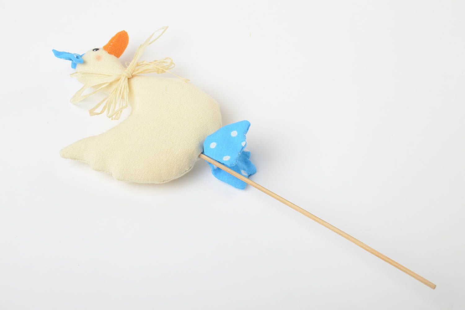 Handmade fabric soft toy bird on stick for soil loosening flowerpot decor photo 3