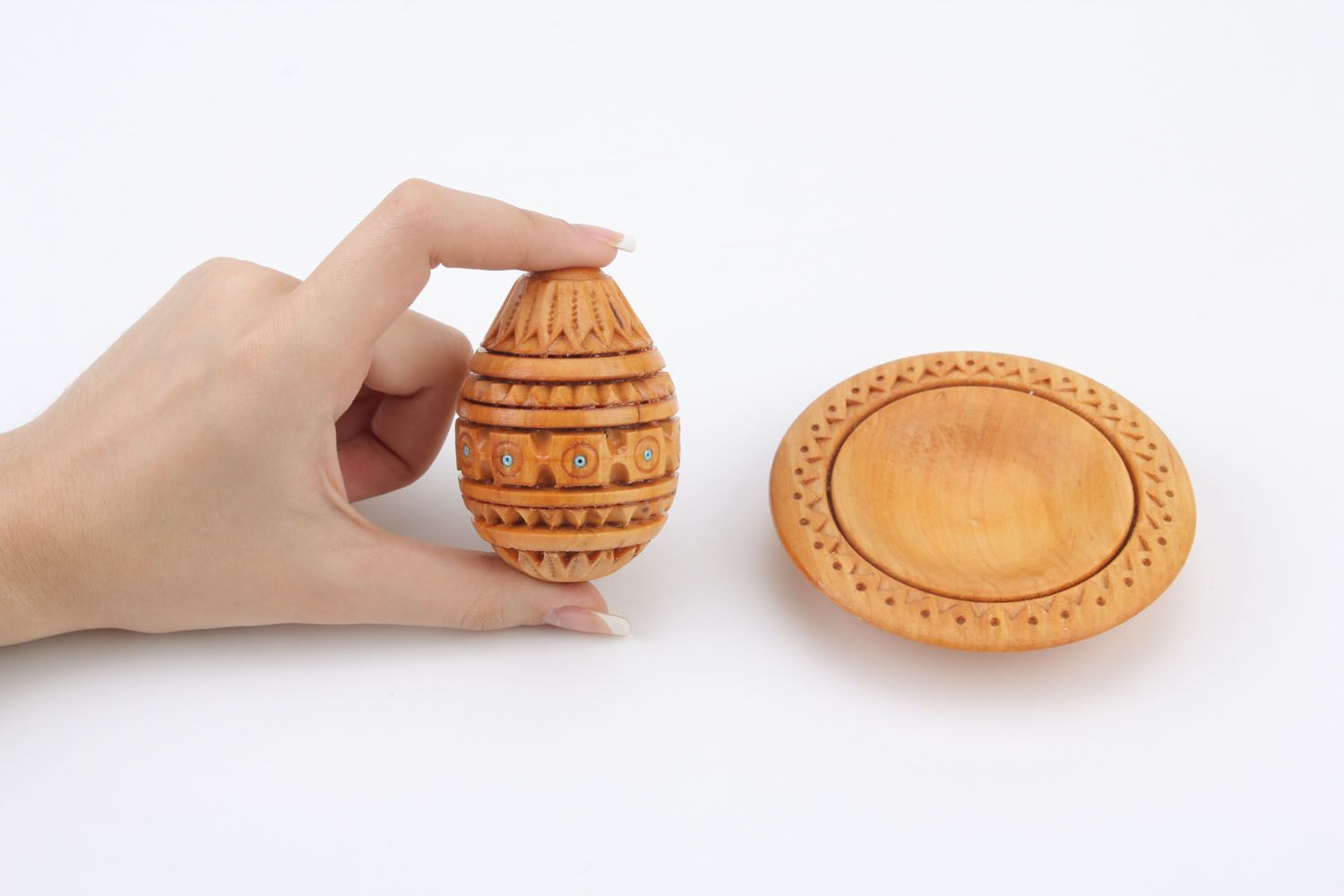 Carved wooden pysanka with inlay  photo 5