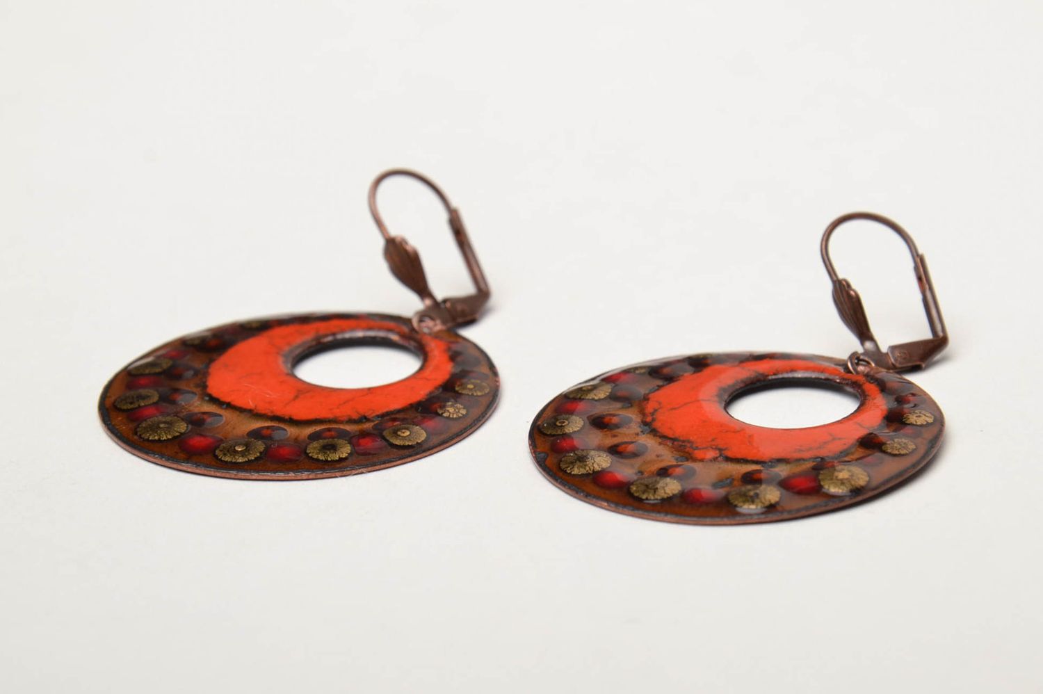 Enamel round copper earrings photo 4