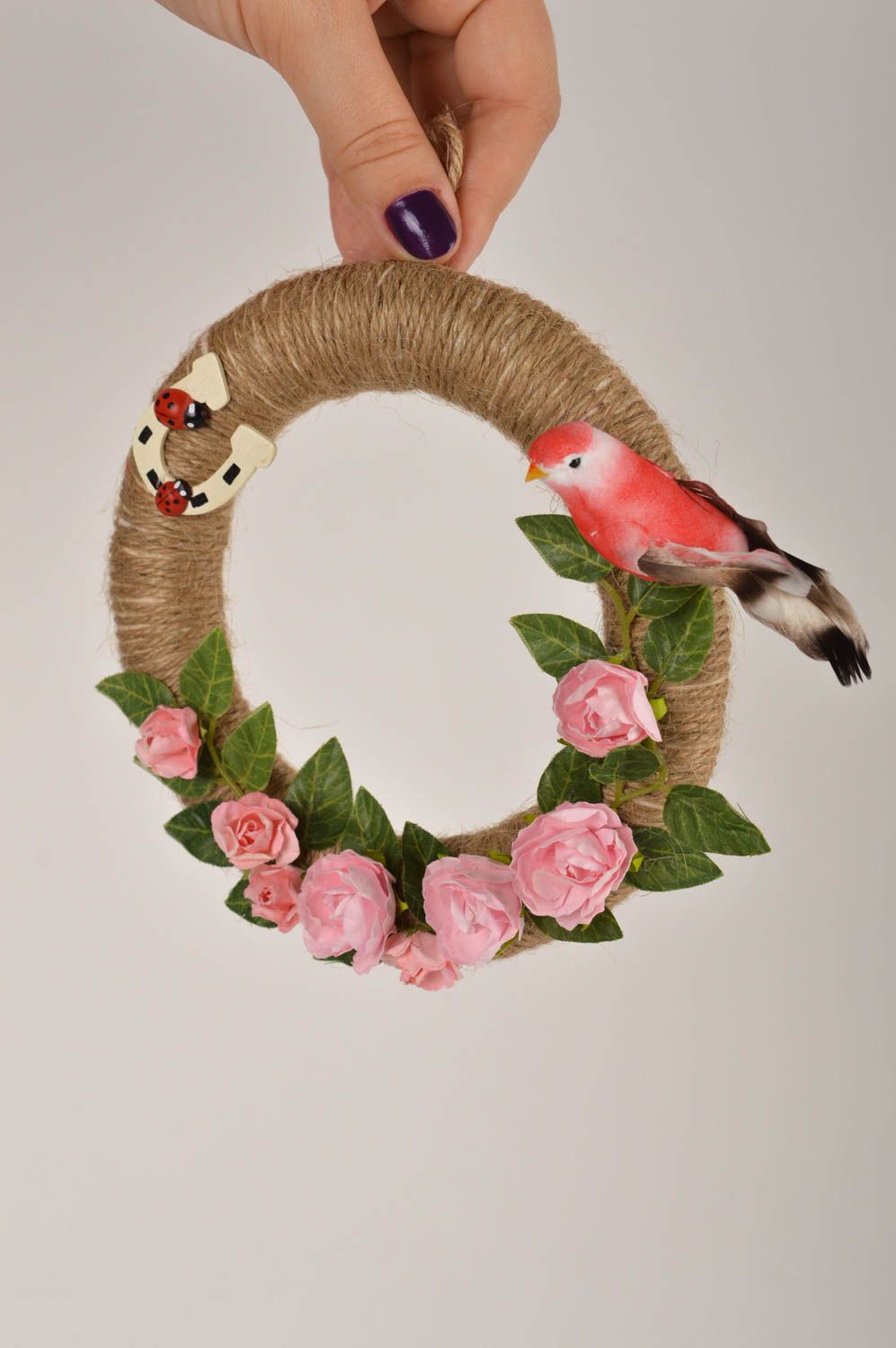 Handmade Deko Element Deko Anhänger Designer Geschenk rund mit Vogel elegant foto 3